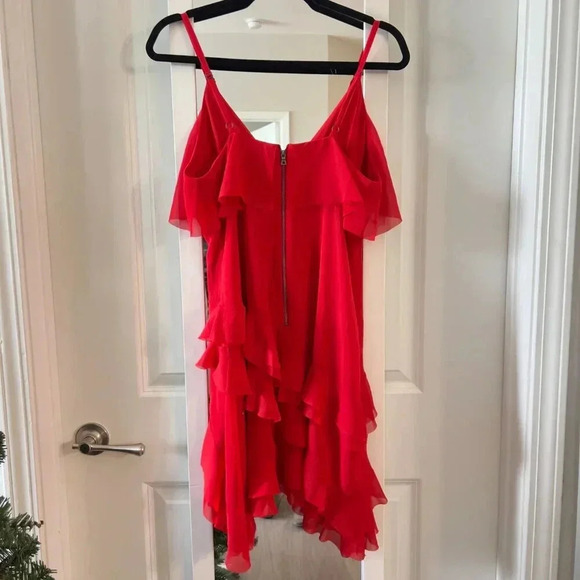 358 Alice + Olivia Red Ruffle Sleeveless Dress Size 8 - Picture 7 of 8